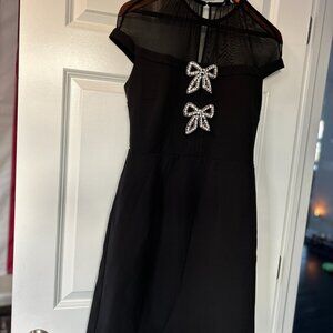 new express diamond embellished bow dress with mesh top zip back s small